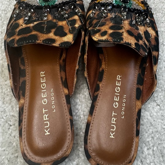 Kurt Geiger Leopard-Print Embellished Slip-On Mules with Green Eye Accent - Picture 3 of 5